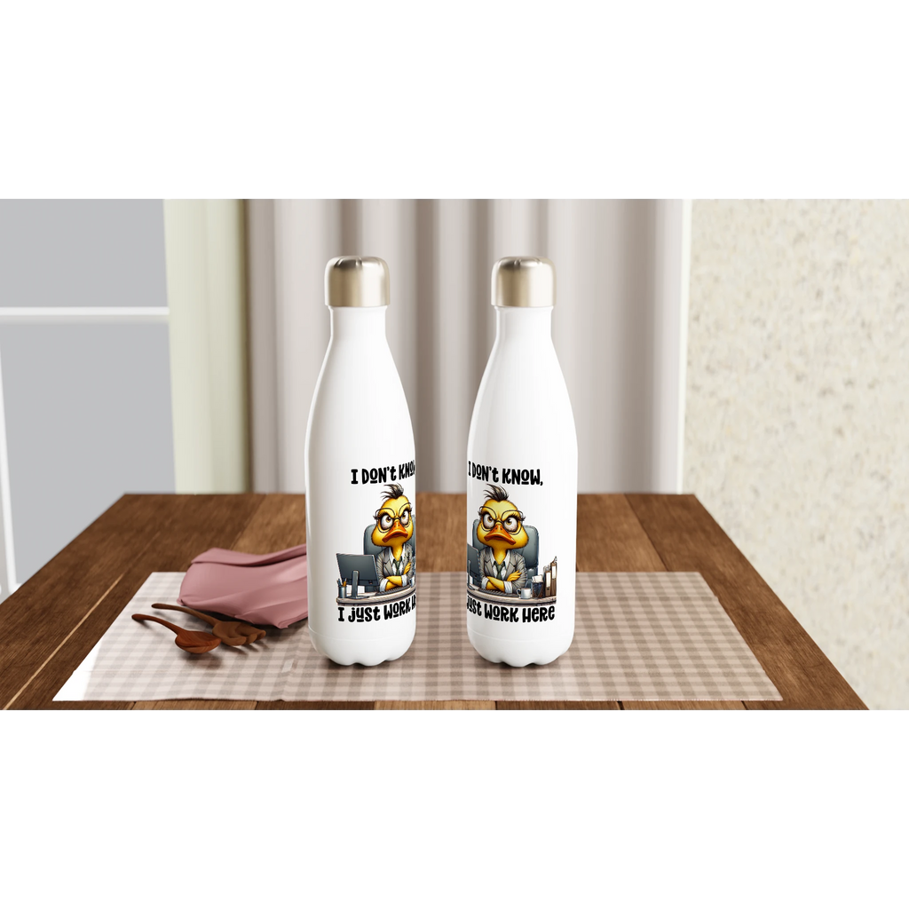 I Don't Know, I Just Work Here, Duck - White 17oz Stainless Steel Water Bottle White Water Bottle animal Globally Fulfilled