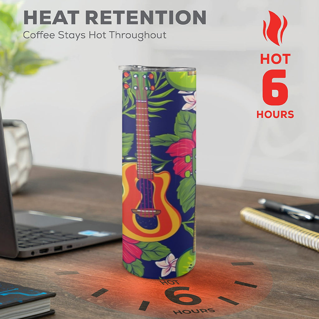 Tropical Ukulele 20oz Tall Skinny Tumbler with Lid and Straw