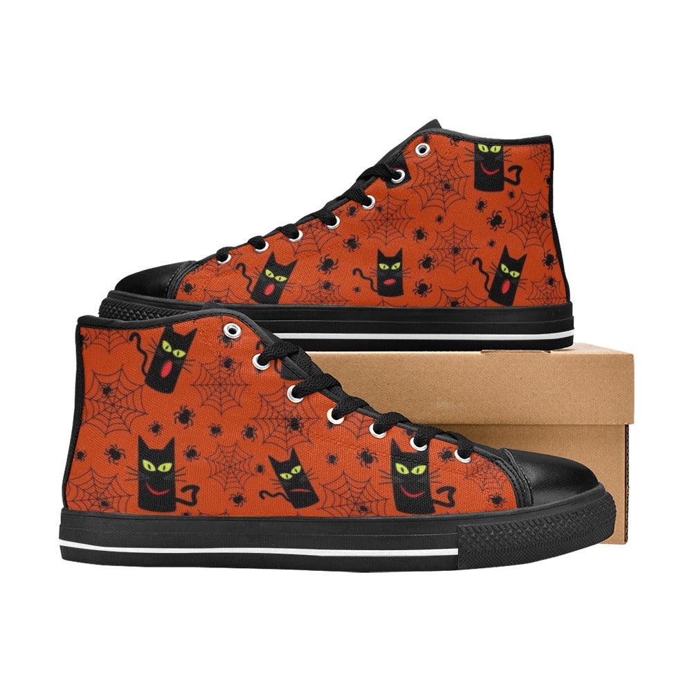 Halloween Black Cats Men's High Top Canvas Shoes Men's Classic High Top Canvas Shoes animal Halloween Printed Offshore