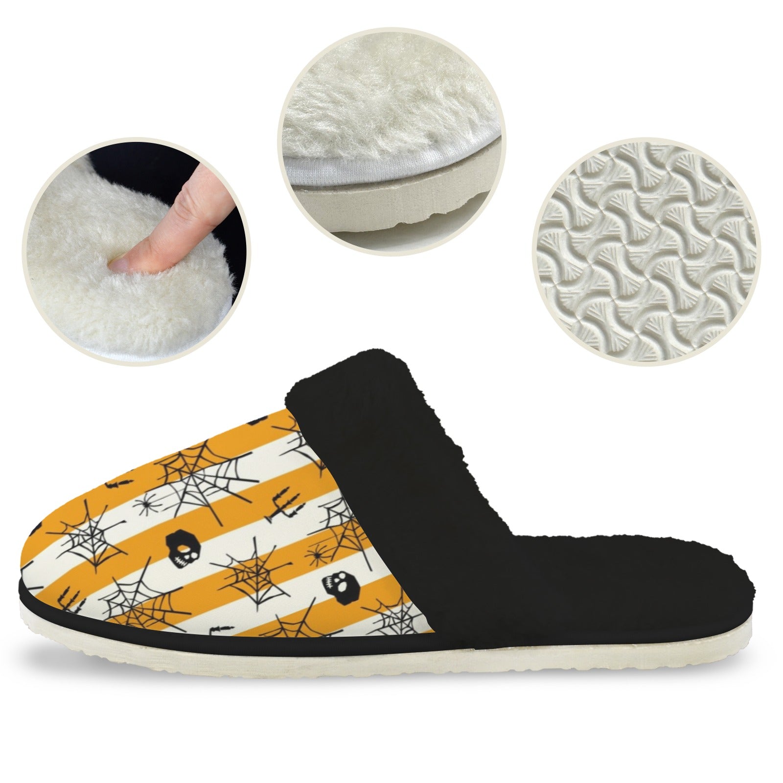 Halloween Stripe Women's Fur Trim Thick-Sole Indoor Slippers Women's Fur Trimmed Slippers Halloween Printed Offshore