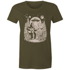 Alien And Bigfoot Play Guitar - Womens T-shirt Army Womens T-shirt Music Printed In Australia Sci Fi