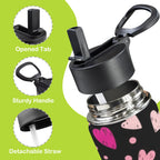 Pink Hearts 12oz Kids Water Bottle with Straw Lid