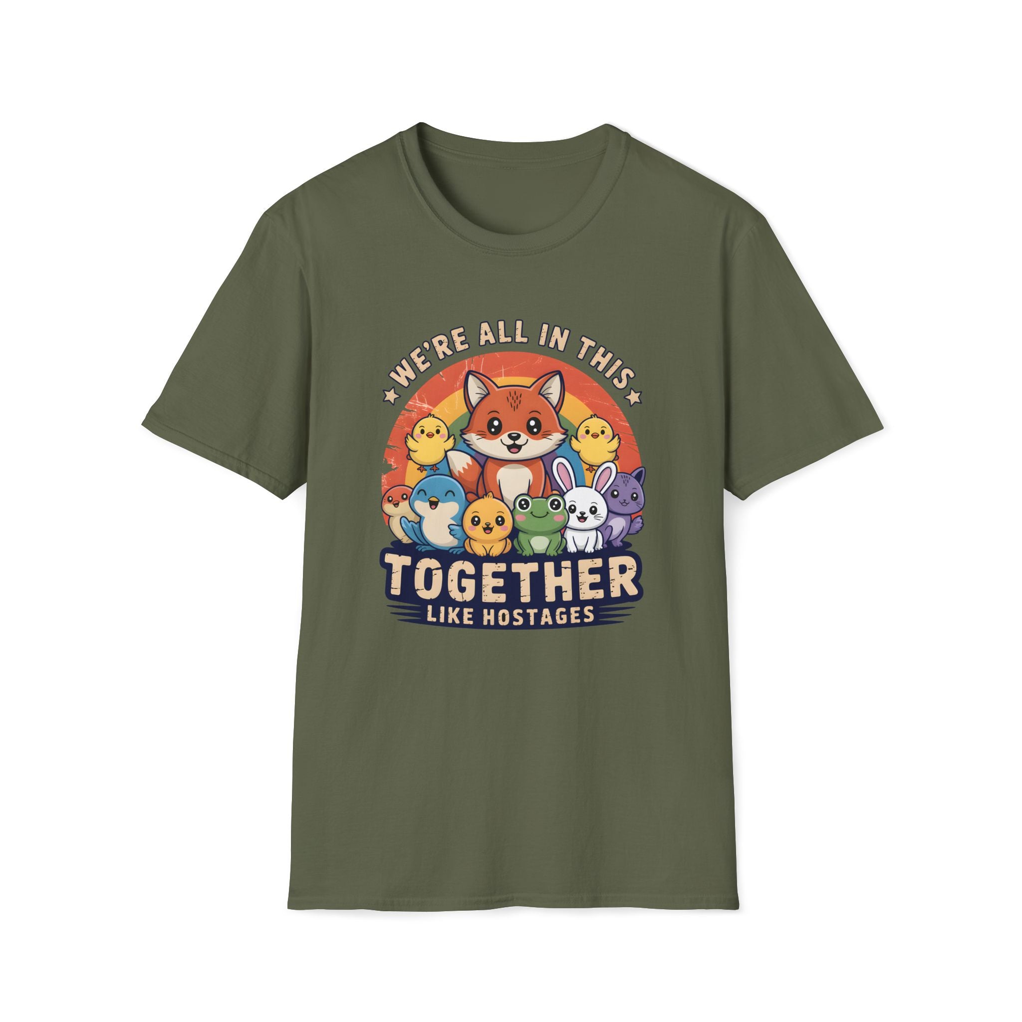 Cute Fox and Animal Friends We're All In This Together Like Hostages Unisex T-Shirt Unisex Adult T-shirt animal Globally Fulfilled
