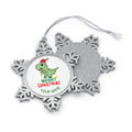 Personalised - Dinosaur Santa - Christmas Pewter Snowflake Ornament