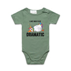 Dramatic Unicorn Goose AS Colour Baby Bodysuit Sage Baby Bodysuit animal Printed In Australia