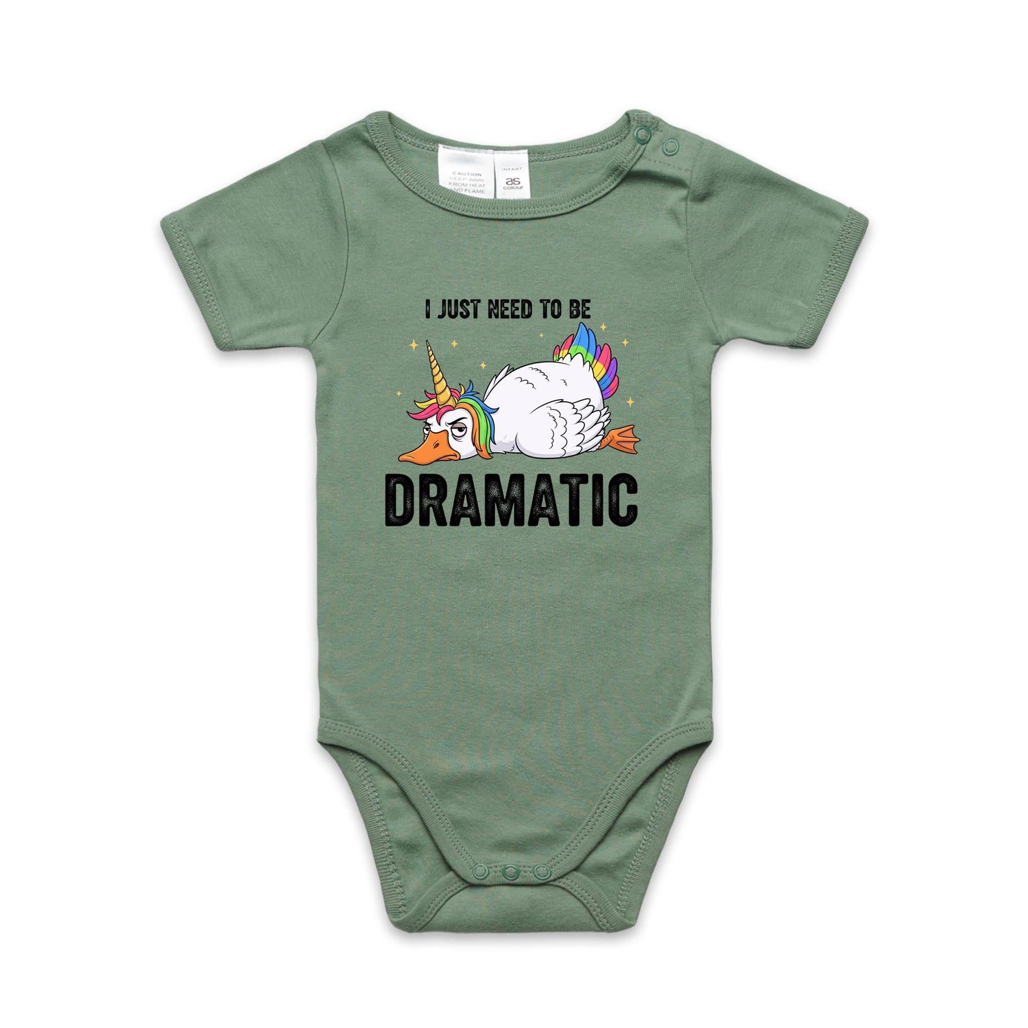 Dramatic Unicorn Goose AS Colour Baby Bodysuit Sage Baby Bodysuit animal Printed In Australia