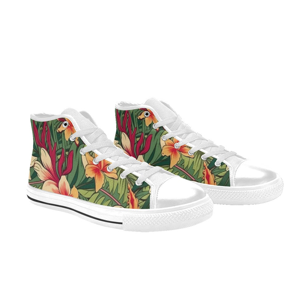 Vintage Hawaiian Floral Women's High Top Canvas Shoes Womens Classic High Top Shoes Plants Printed Offshore