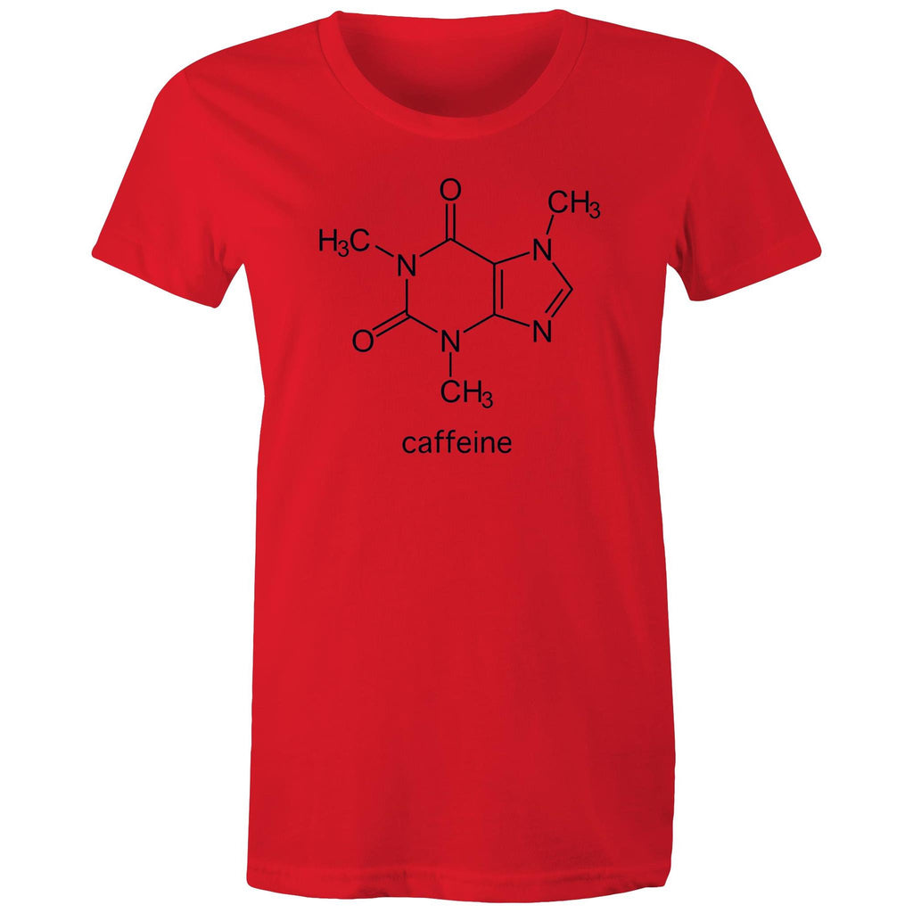 Caffeine Molecule - Womens T-shirt Red Womens T-shirt Coffee Printed In Australia Science