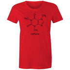 Caffeine Molecule - Womens T-shirt Red Womens T-shirt Coffee Printed In Australia Science