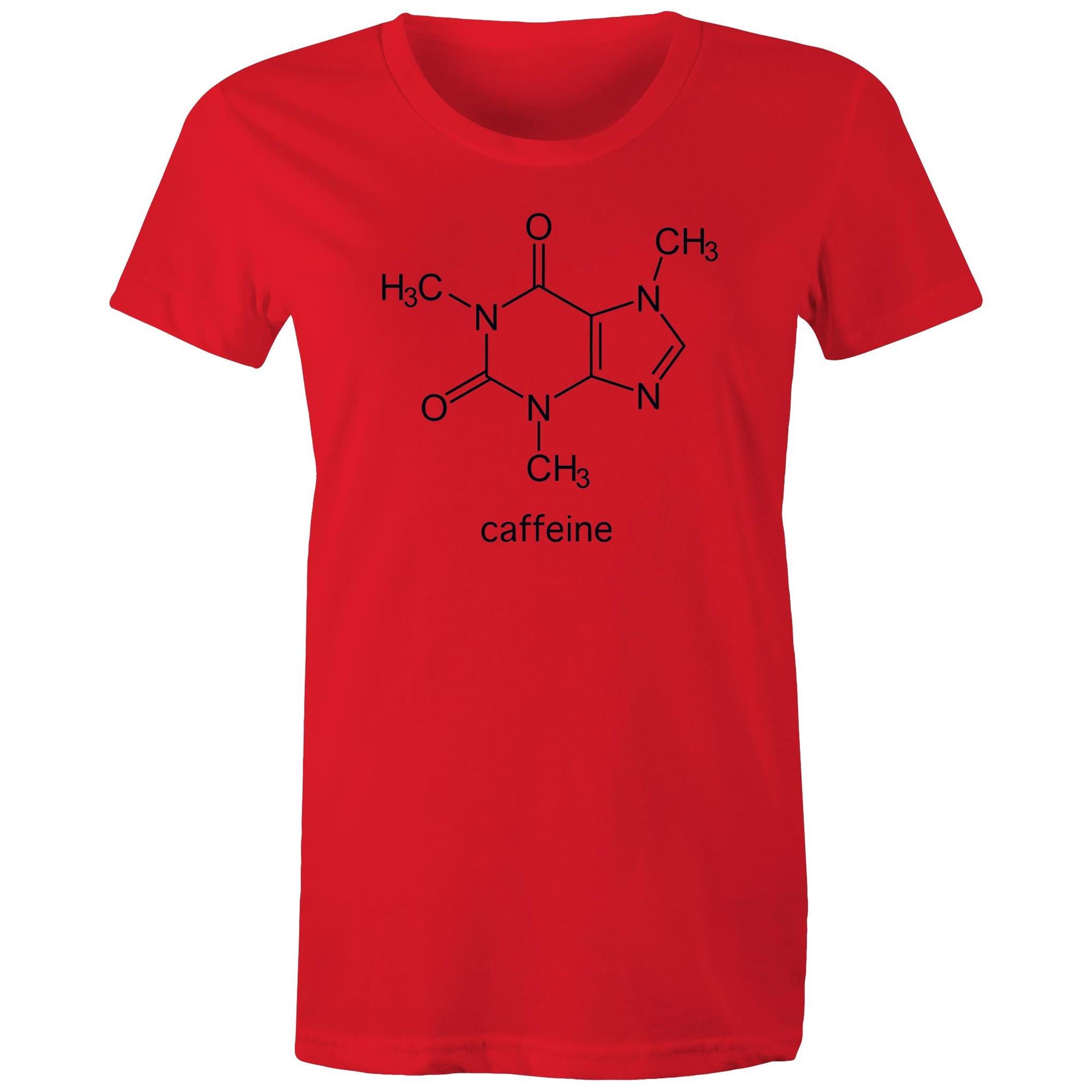 Caffeine Molecule - Womens T-shirt Red Womens T-shirt Coffee Printed In Australia Science