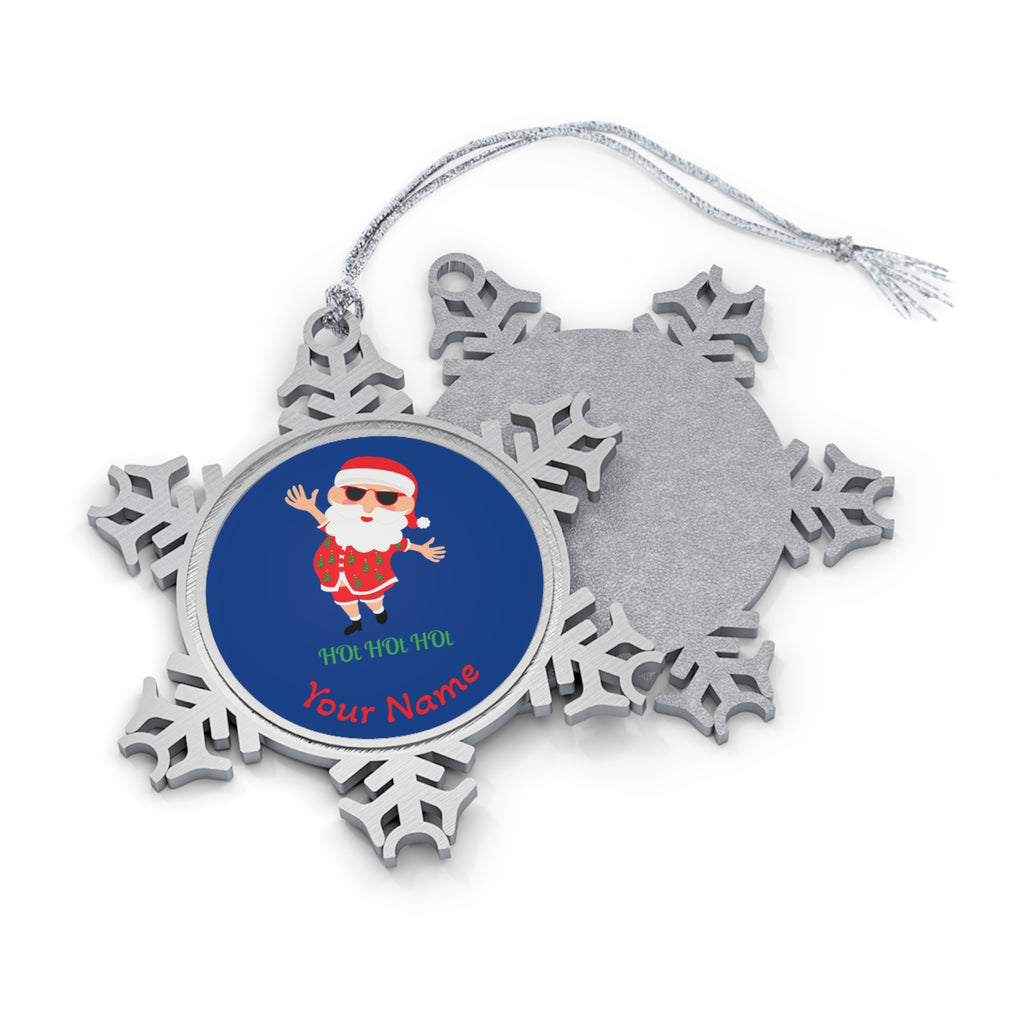 Personalised - HOt Summer Santa - Christmas Pewter Snowflake Ornament