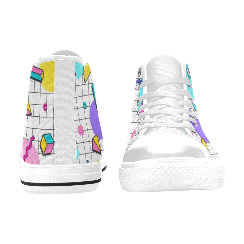 80's Grid - Men's High Top Canvas Shoes Men's Classic High Top Canvas Shoes Printed Offshore Retro