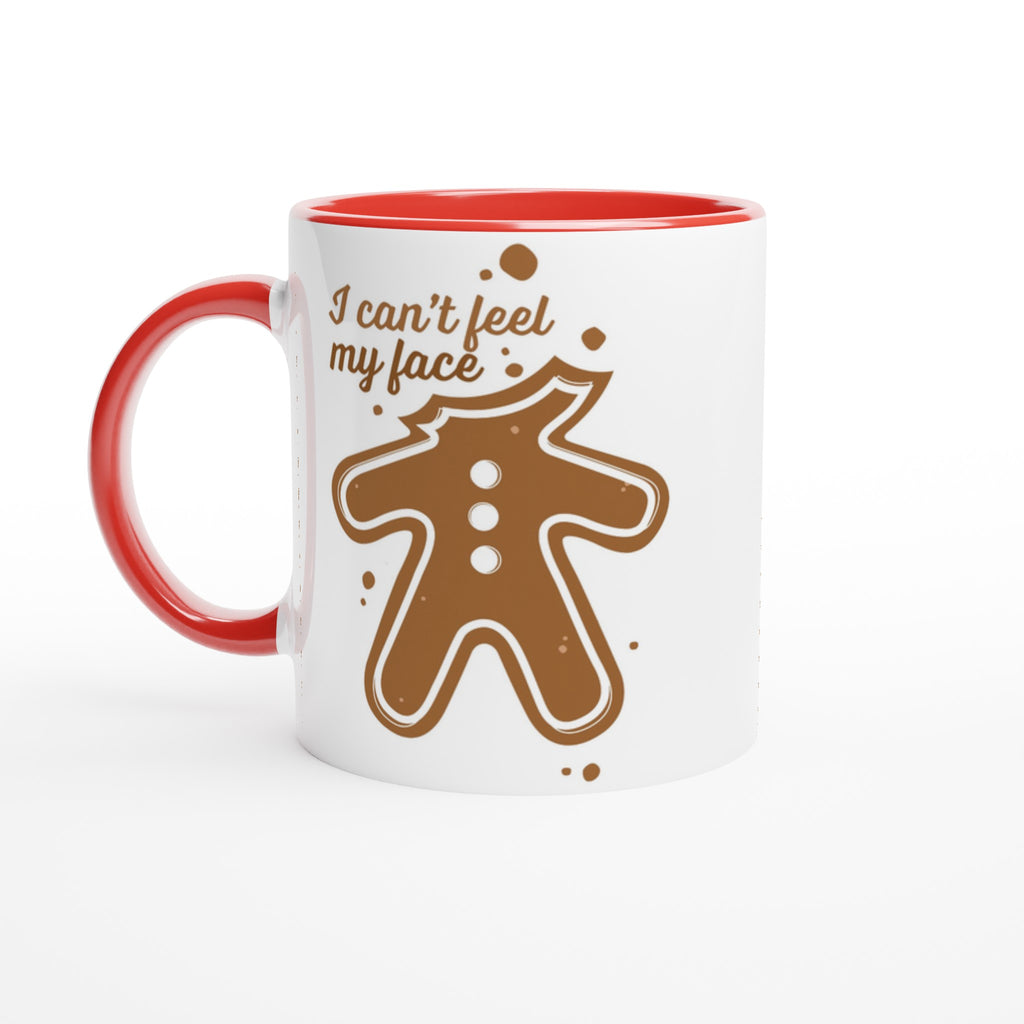 Gingerbread Man, I Can't Feel My Face - White 11oz Ceramic Mug with Colour Inside Ceramic Red Christmas Colour Mug Christmas Globally Fulfilled