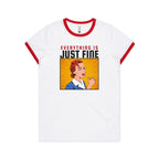 Everything Is Just Fine - Women's Ringer Tee White Red Womens Ringer T-shirt comic Printed In Australia