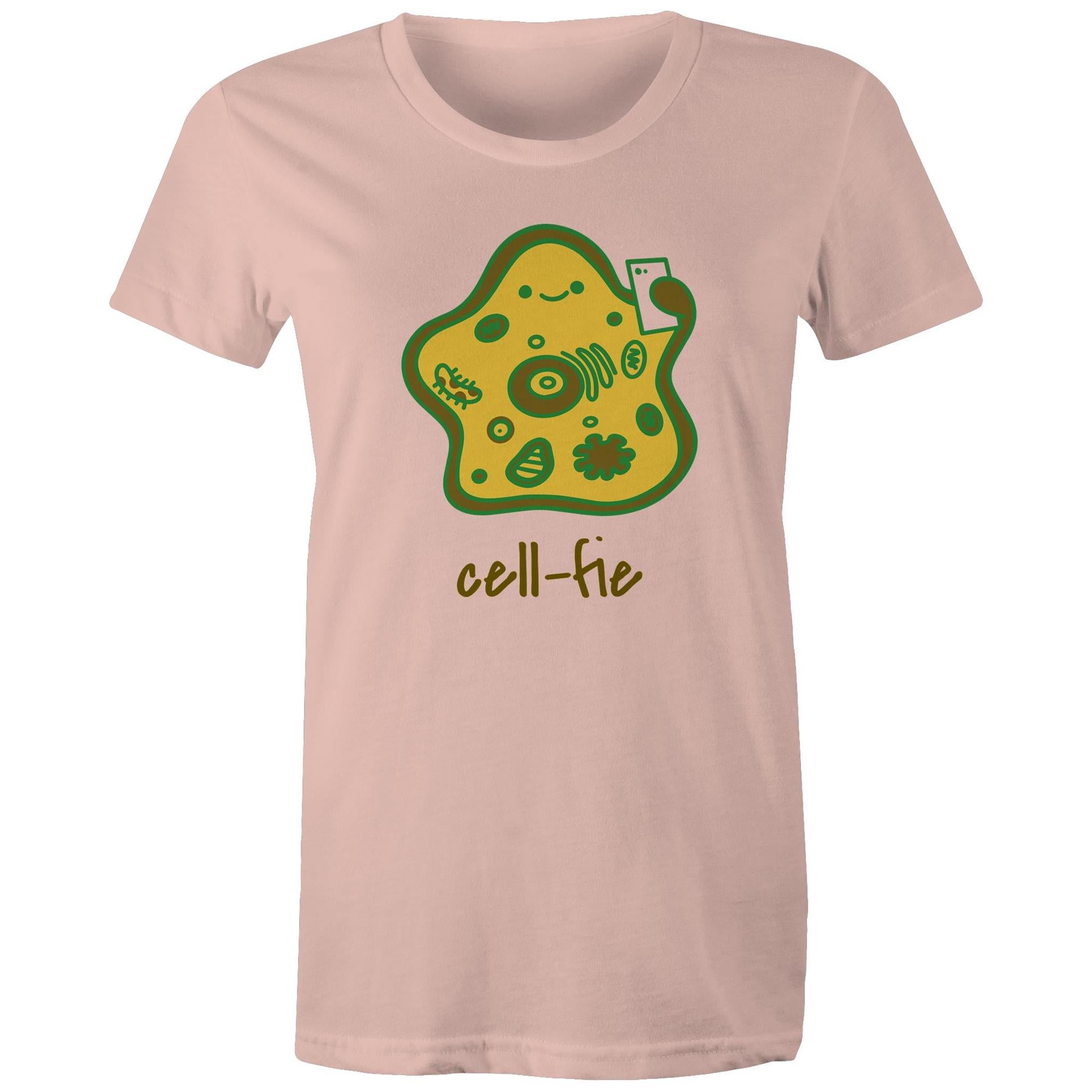 Cell-fie, Selfie Cell - Womens T-shirt Pale Pink Womens T-shirt Printed In Australia Science