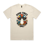 Good Vibes Only, Hippie Mushroom AS Colour Heavy Faded Tee Unisex Faded ecru Heavy Faded T-shirt Positivity Printed In Australia