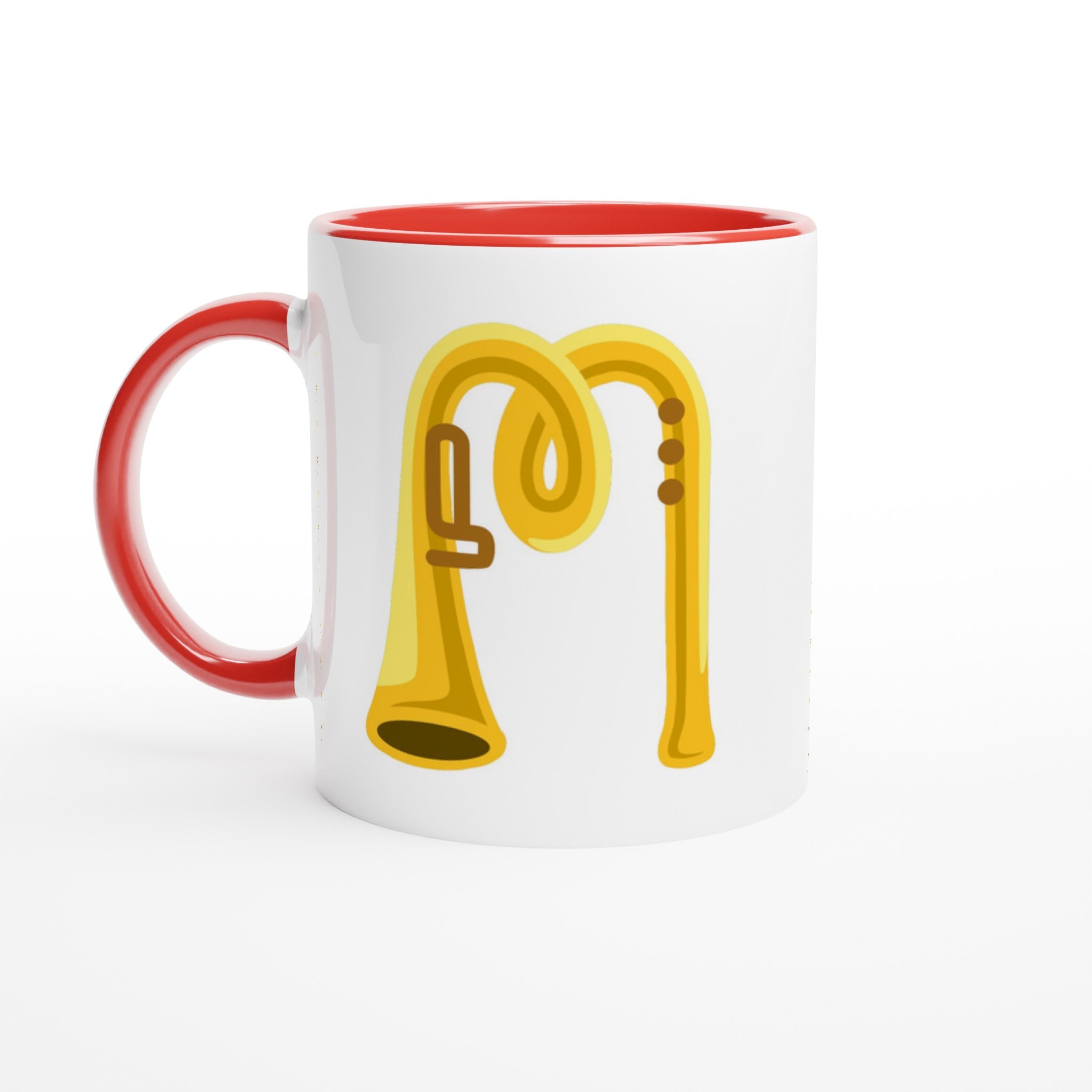Personalised - Trumpet Initials - White 11oz Ceramic Mug with Color Inside Ceramic Red Personalised 11oz Mug customise Globally Fulfilled Music Name personalise
