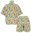 Tropical Flowers On White Women's Windbreaker Short Set Women's Windbreaker Short Set Plants Printed Offshore