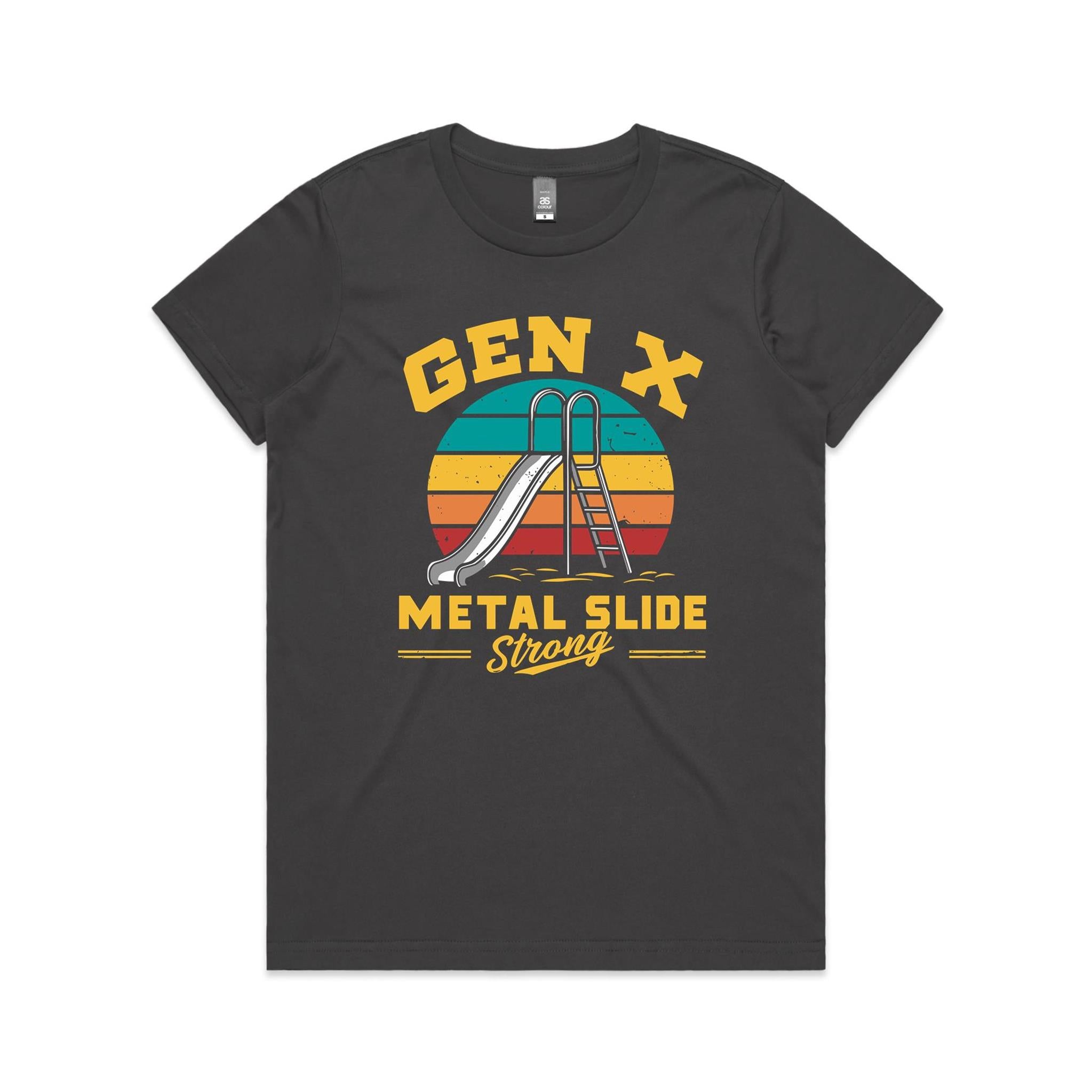 Gen X, Metal Slide Strong - Womens T-shirt Charcoal Womens T-shirt Printed In Australia