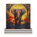 Elephant Stained Glass Look Ceramic Coasters (Square) white Ceramic Coasters animal Printed Offshore