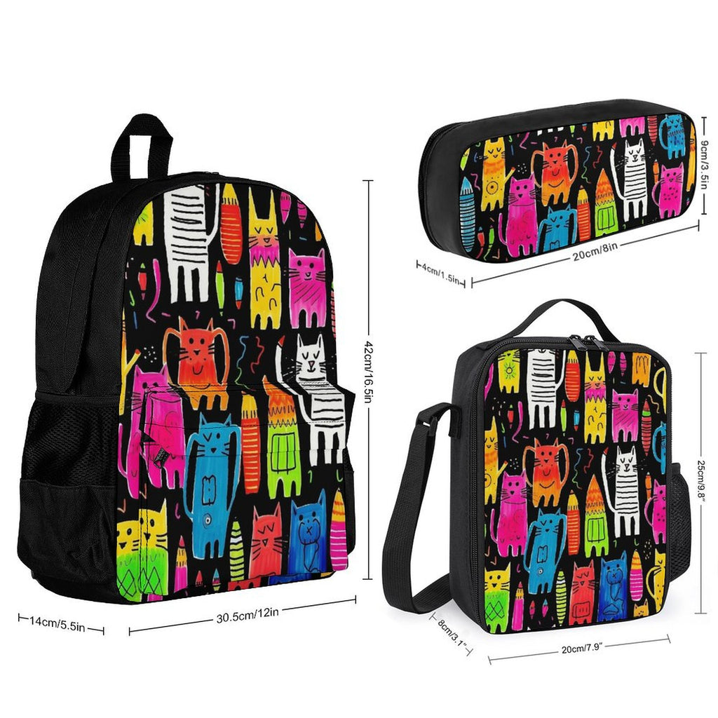 Crazy Cats Three Piece Backpack Set Three Piece Backpack Set Printed Offshore