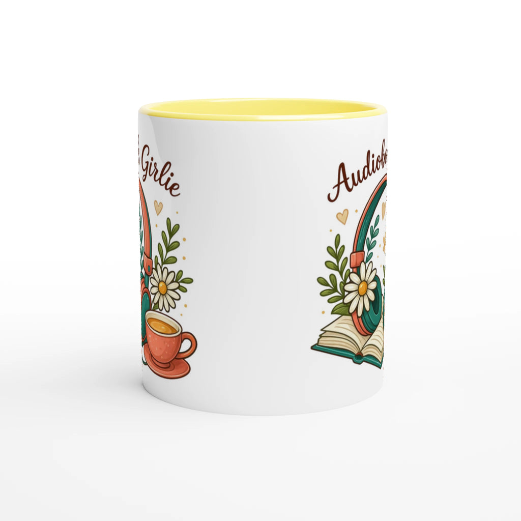 Audiobook Girlie - White 11oz Ceramic Mug with Colour Inside Colour 11oz Mug Globally Fulfilled Reading