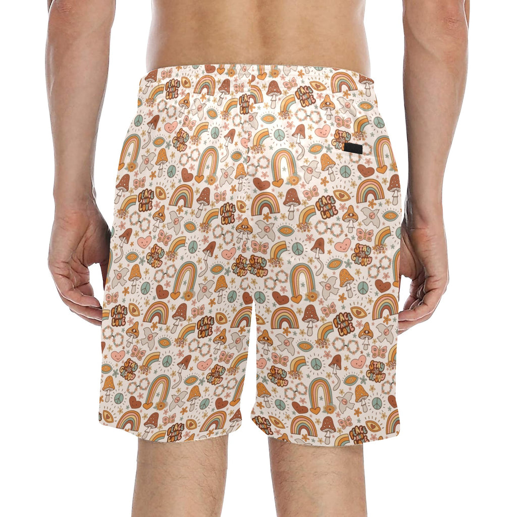 Peace And Love Men's Mid-Length Beach Shorts Men's Mid-Length Beach Shorts Printed Offshore Retro