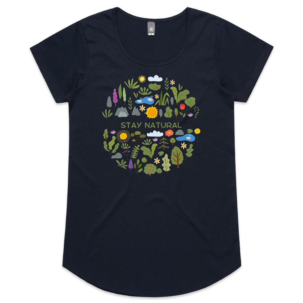 Stay Natural - Womens Scoop Neck T-Shirt Navy Womens Scoop Neck T-shirt Plants Printed In Australia