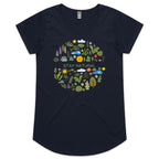 Stay Natural - Womens Scoop Neck T-Shirt Navy Womens Scoop Neck T-shirt Plants Printed In Australia