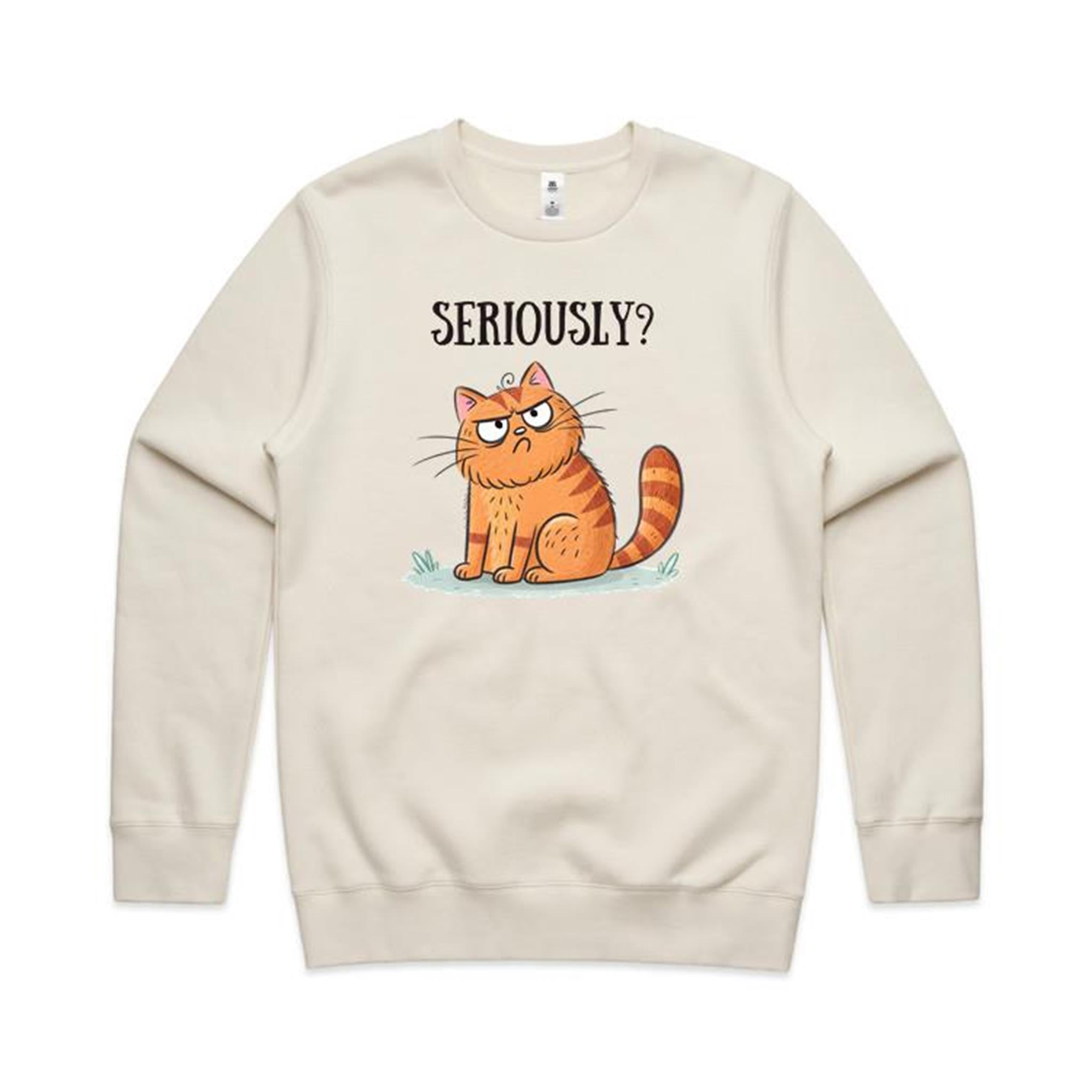 Cat, Seriously - AS Colour Stencil Crew Sweatshirt Ecru Sweatshirt animal Printed In Australia