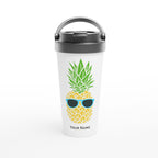 Personalised - Pineapple With Glasses - White 15oz Stainless Steel Travel Mug Default Title Personalised Travel Mug customise Food Globally Fulfilled personalise