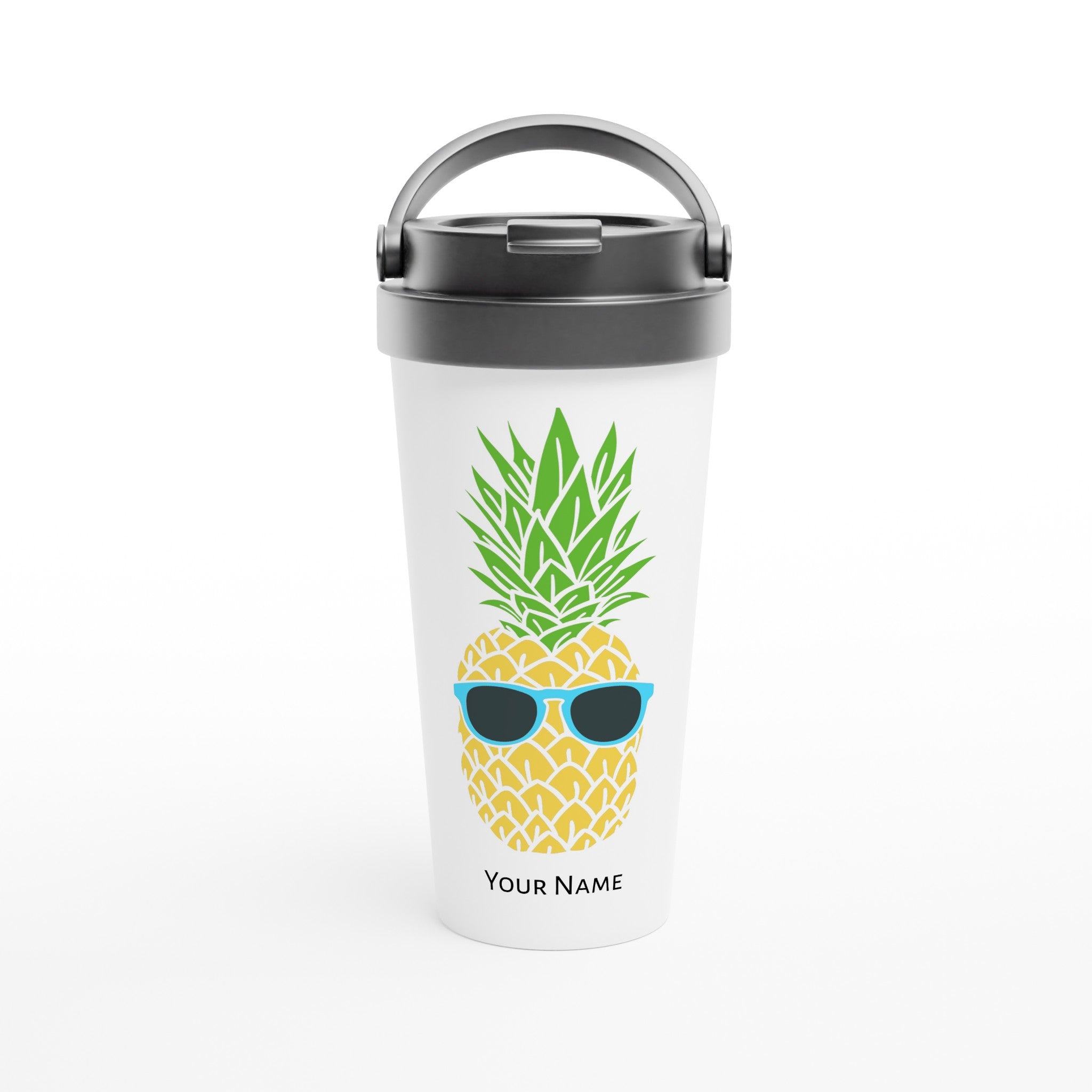 Personalised - Pineapple With Glasses - White 15oz Stainless Steel Travel Mug Default Title Personalised Travel Mug customise Food Globally Fulfilled personalise