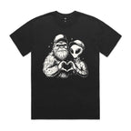 Alien And Bigfoot Heart Hands AS Colour Heavy Faded Tee Unisex Faded Black Heavy Faded T-shirt Printed In Australia Sci Fi