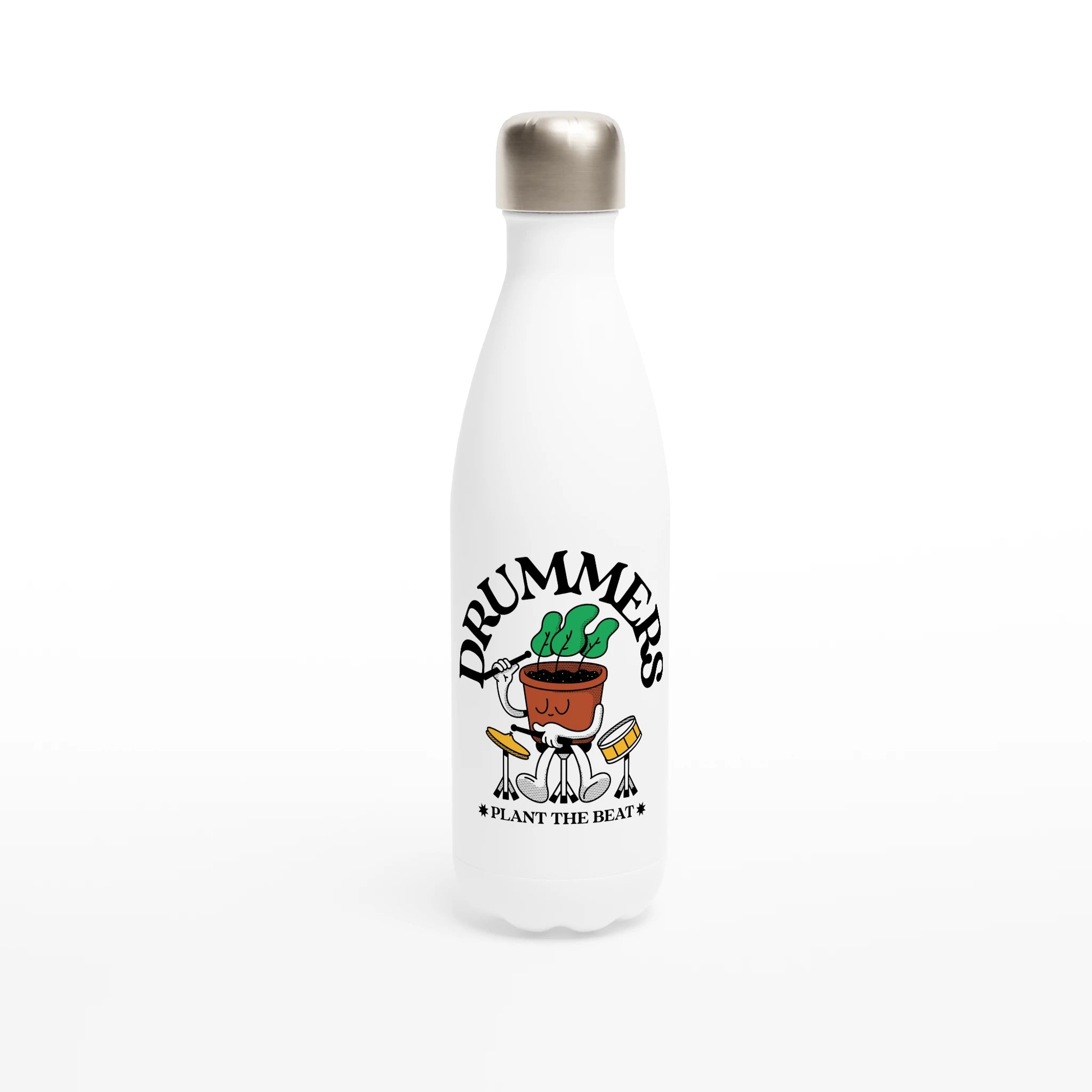 Drummers Plant The Beat - White 17oz Stainless Steel Water Bottle Default Title White Water Bottle Globally Fulfilled Music