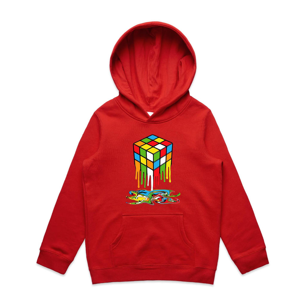 Melting Cube - Kids Hoodie Red Kids Hoodie Printed In Australia