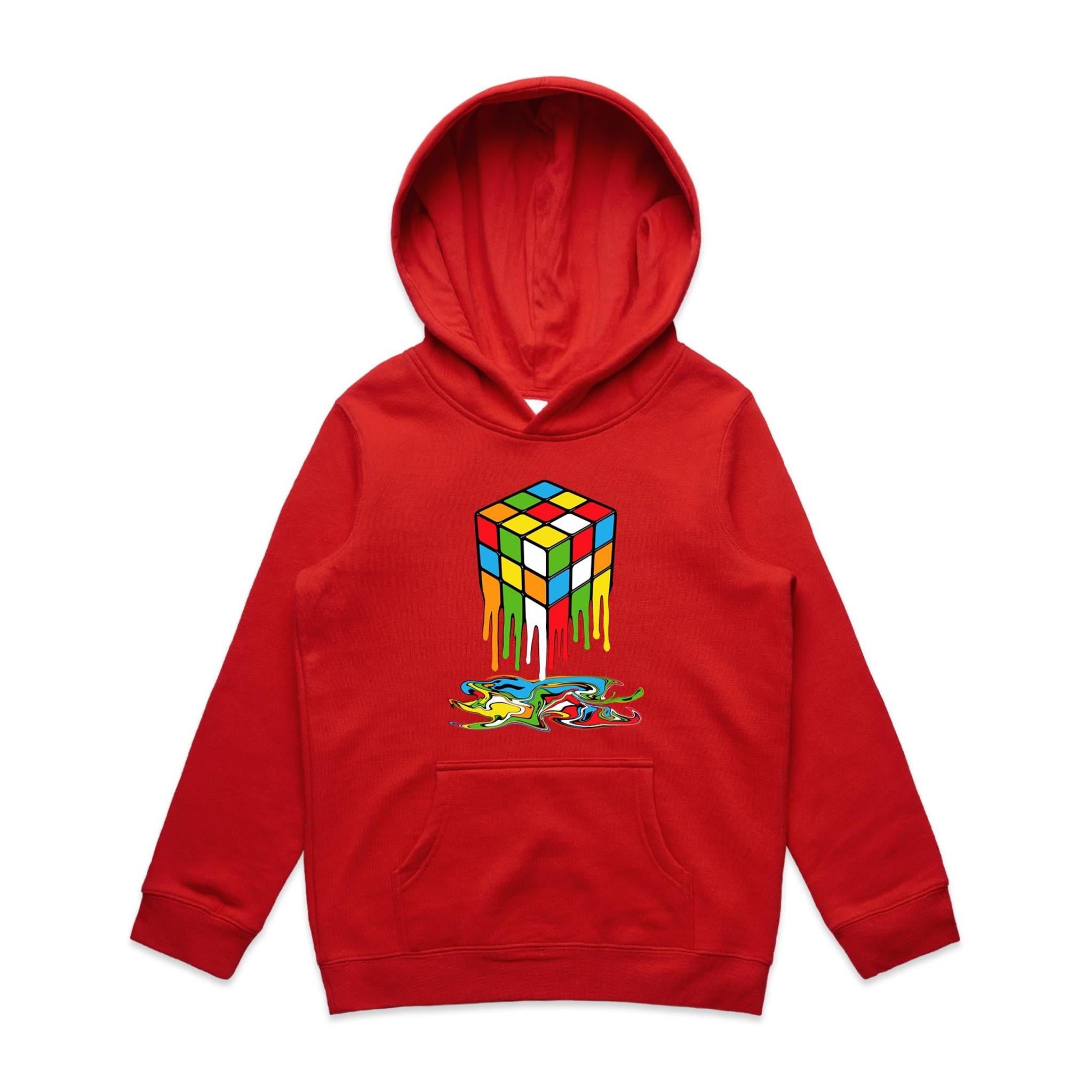 Melting Cube - Kids Hoodie Red Kids Hoodie Printed In Australia