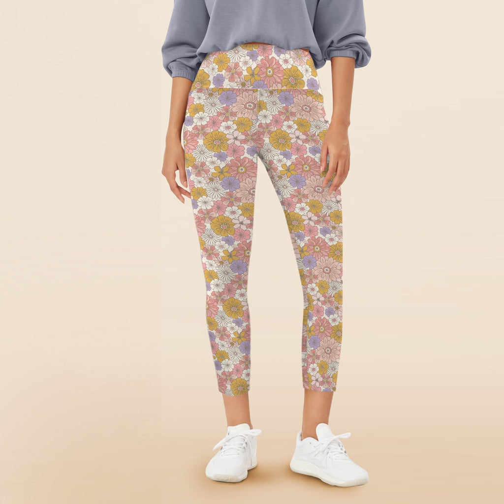 Faded Floral Women's High Waist Pockets Yoga Leggings