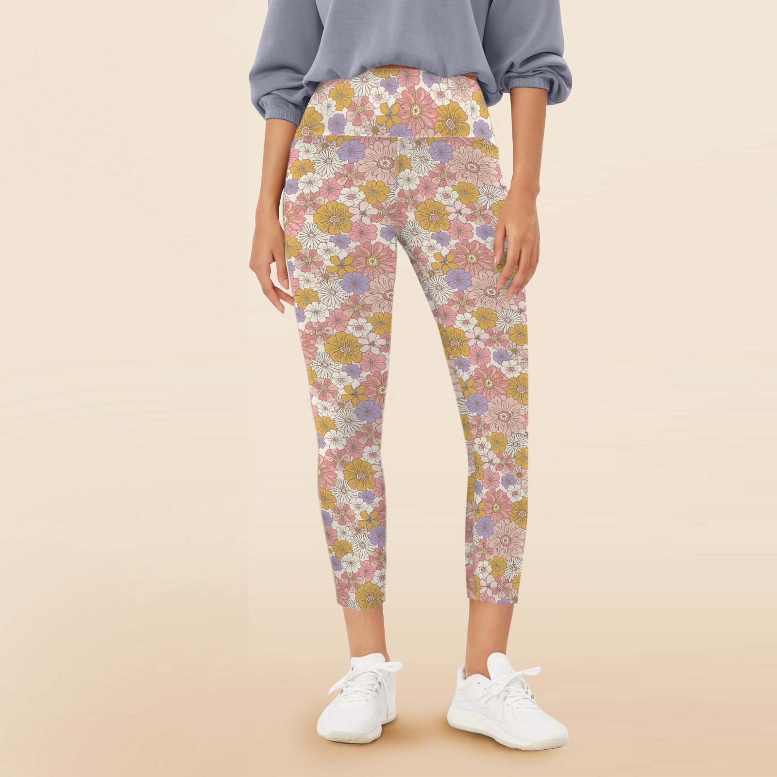 Faded Floral Women's High Waist Pockets Yoga Leggings