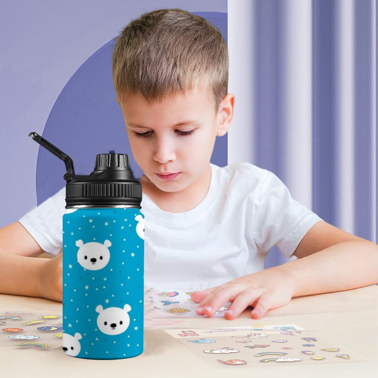Bears On Blue - Kids Water Bottle with Chug Lid (12 oz)