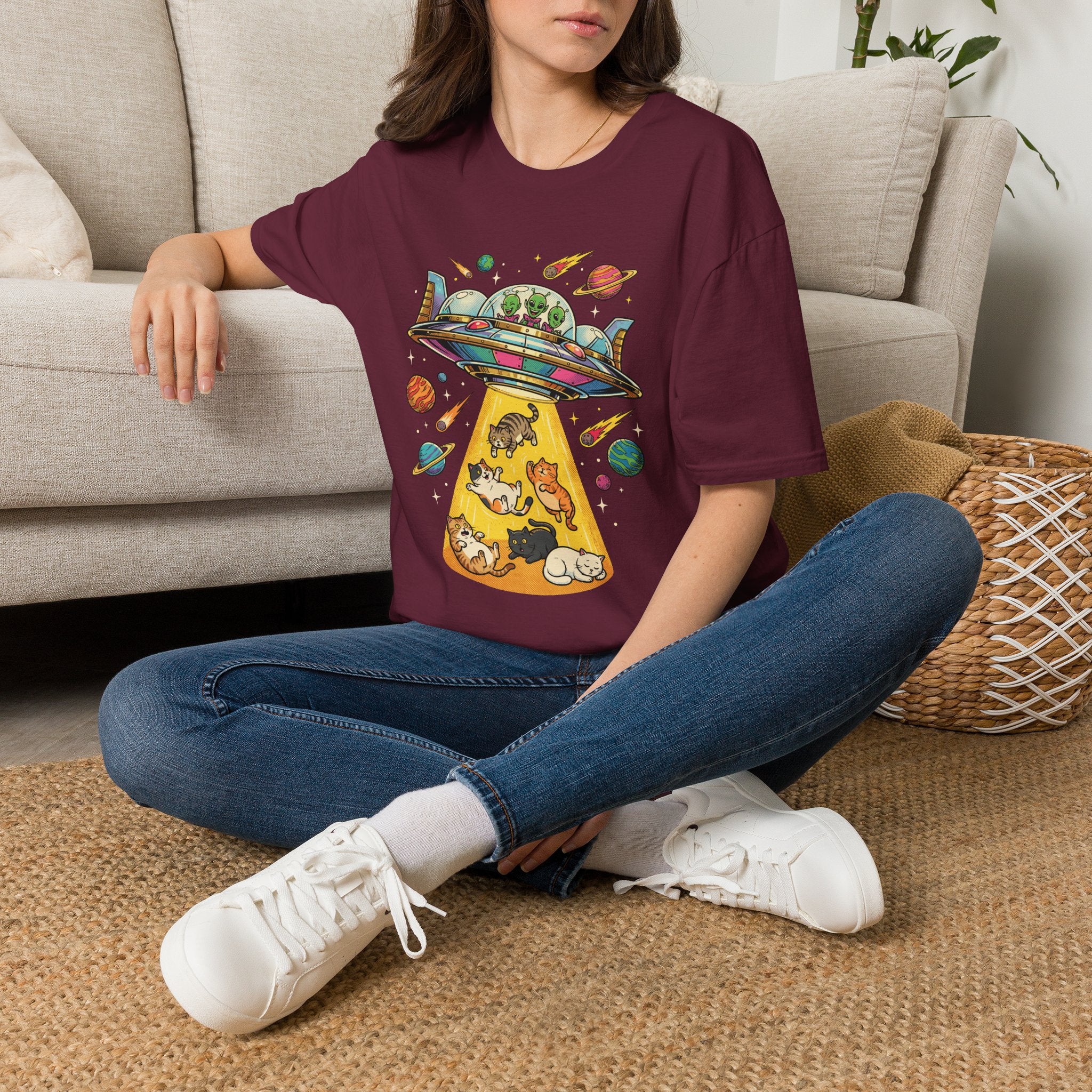 UFO Cat Abduction Unisex T-Shirt Unisex Adult T-shirt animal Globally Fulfilled Sci Fi