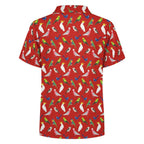 Australian Birds On Red Kids Youth Short Sleeve Button Up Shirt