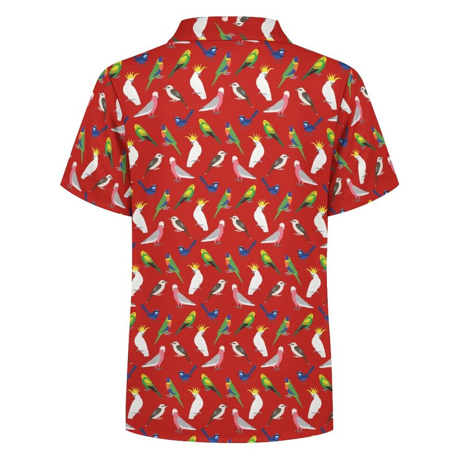 Australian Birds On Red Kids Youth Short Sleeve Button Up Shirt
