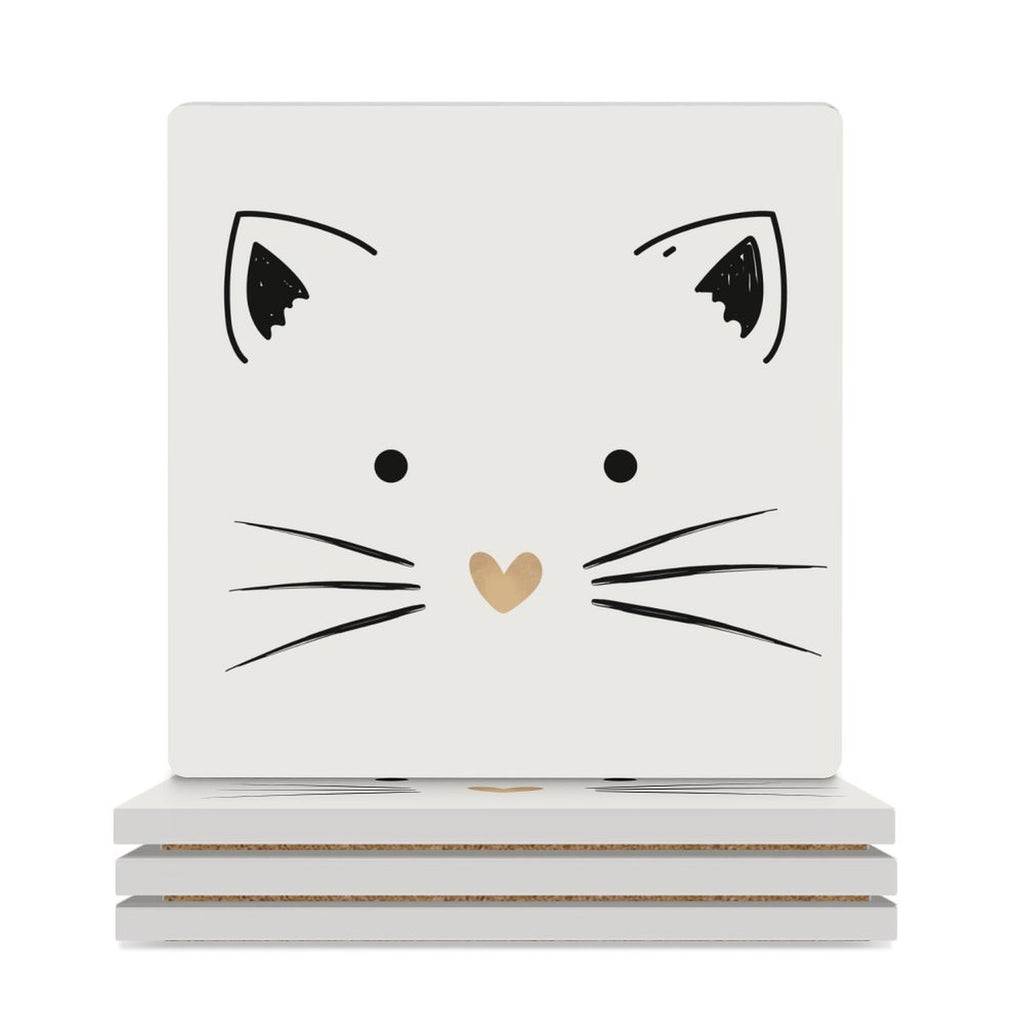 Cat With Gold Heart - Ceramic Coasters (Square) white Ceramic Coasters animal Printed Offshore