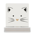 Cat With Gold Heart Ceramic Coasters (Square) white Ceramic Coasters animal Printed Offshore