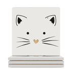 Cat With Gold Heart - Ceramic Coasters (Square) white Ceramic Coasters animal Printed Offshore