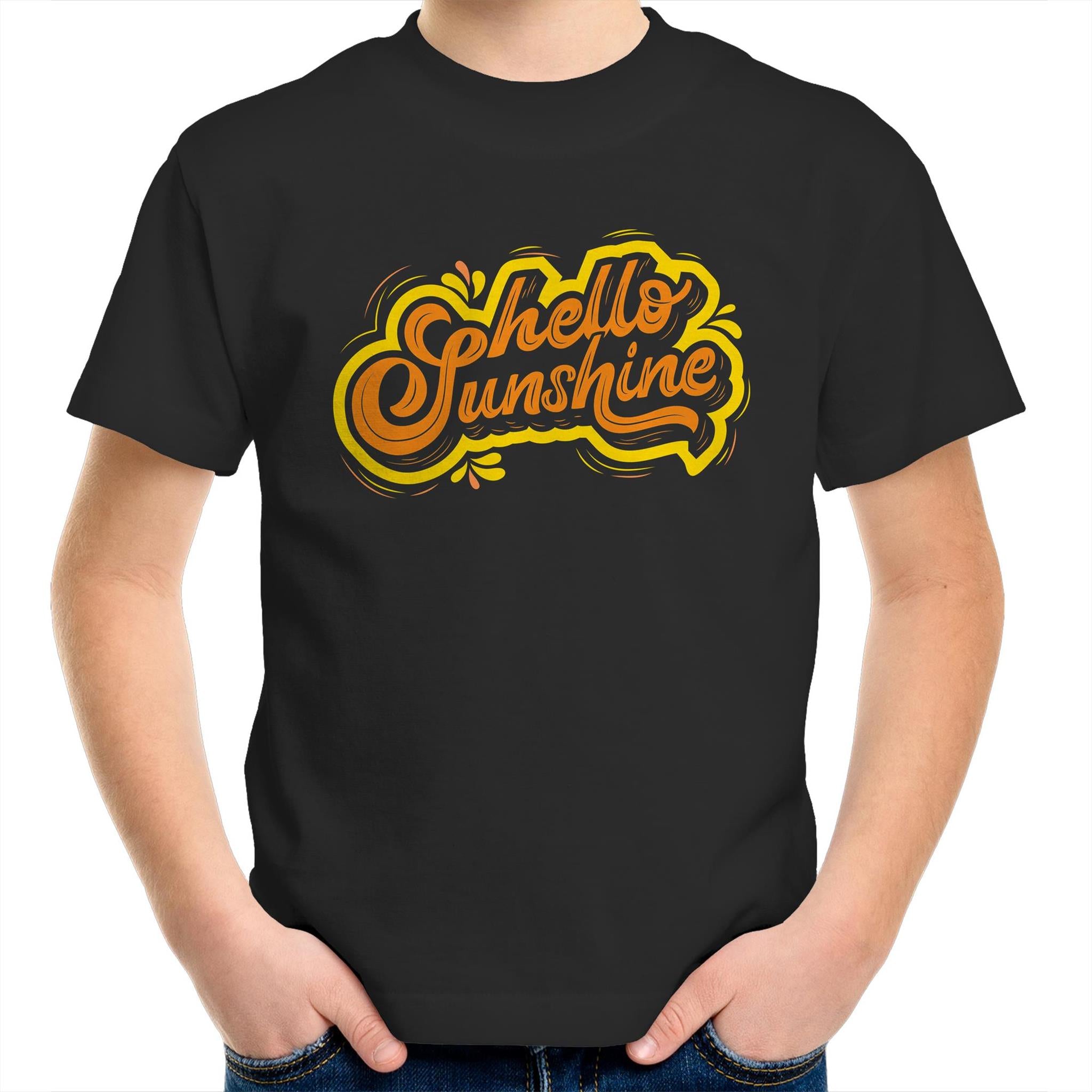Hello Sunshine - Kids Youth T-Shirt Black Kids Youth T-shirt Printed In Australia Summer