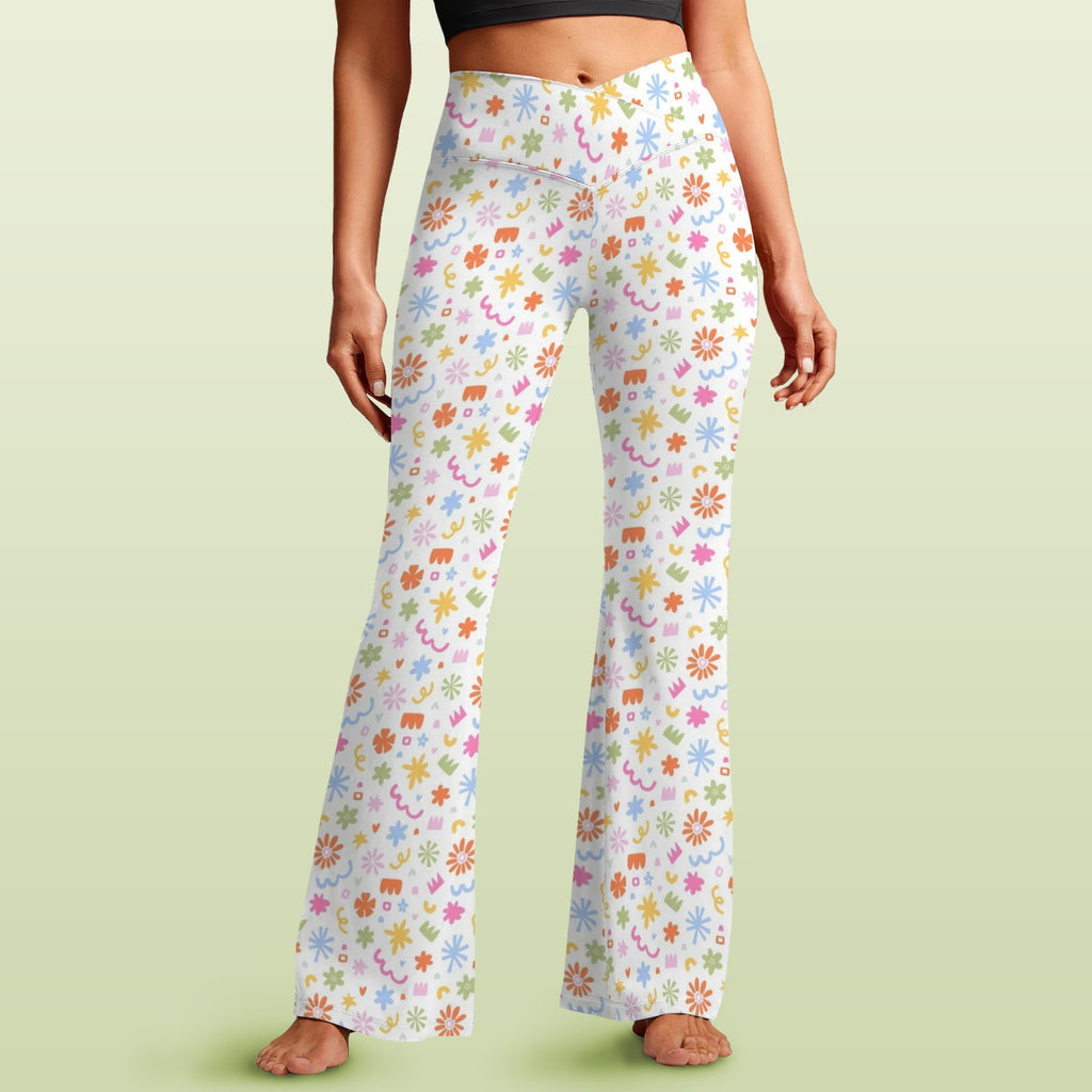 Abstract Colourful Shapes High Waist Crossover Tummy Control Flare Leggings 5XL High Waist Flare Leggings Printed Offshore