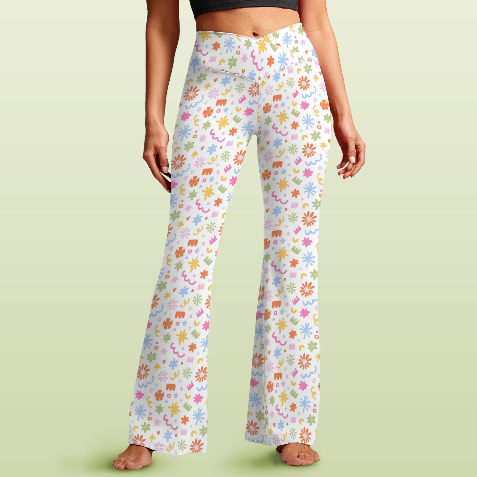 Abstract Colourful Shapes - High Waist Crossover Tummy Control Flare Leggings