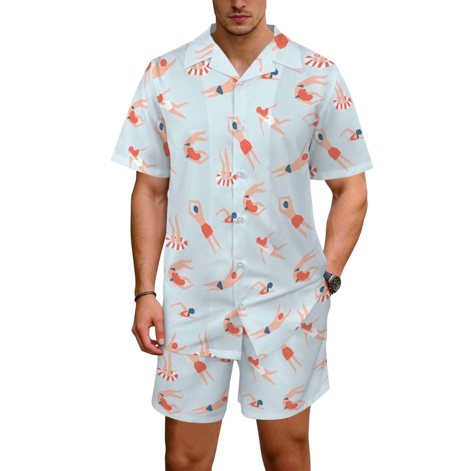 Summer Swim Men's Hawaiian Shirt & Shorts Set Men's Hawaiian Shirt & Shorts Set Printed Offshore Summer