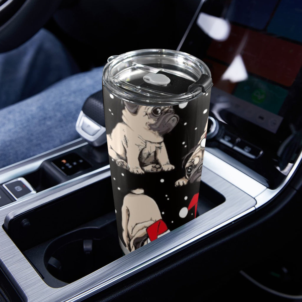 Christmas Dogs - 20oz Mobile Tumbler with Lid (Black Lock) 20oz Travel Mug Christmas Printed Offshore